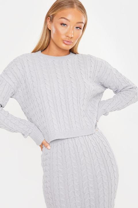 Grey Jumpers - Laila Loves Grey Marl Cable Knit Co-ord Jumper