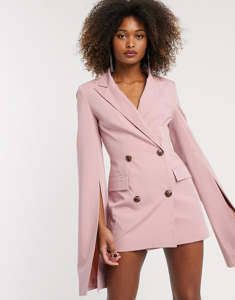 Asos Design - Blazer Long De Qualité Supérieure À Manches Fendues-rose