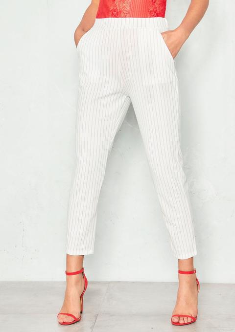 Claudia White Pinstripe Tapered Trousers