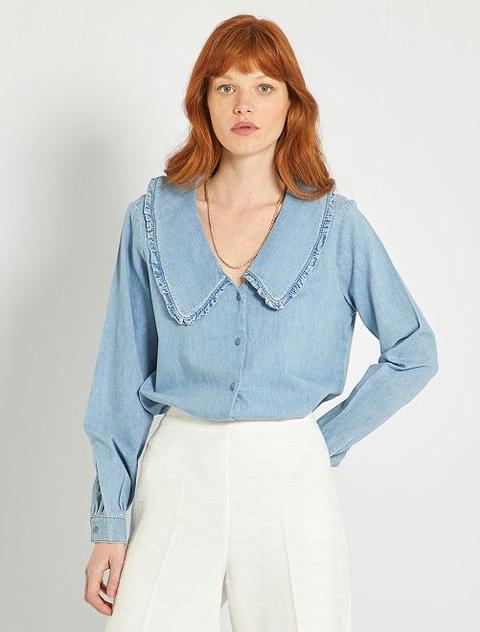 Chemise En Denim Avec Large Col Volanté