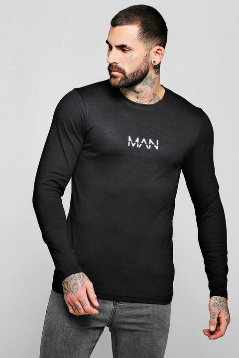 Original Man Print Long Sleeve Muscle Fit Tee