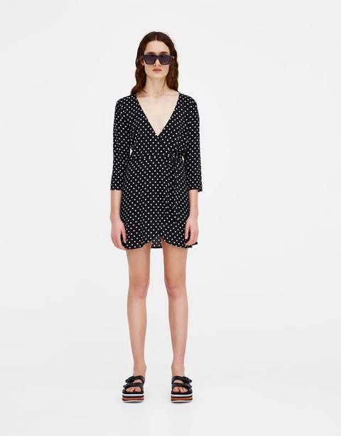 Polka Dot Print Wrap Dress