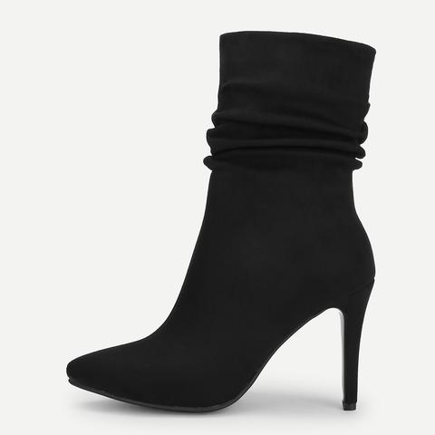 Point Toe Ruched Stiletto Ankle Boots