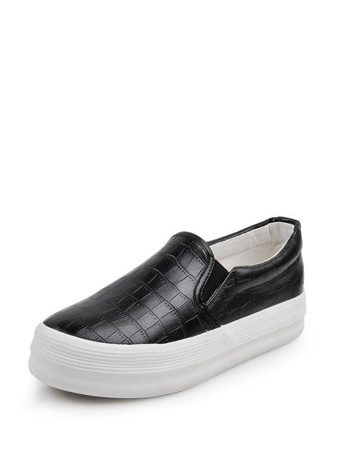 Round Toe Pu Slip On Sneakers