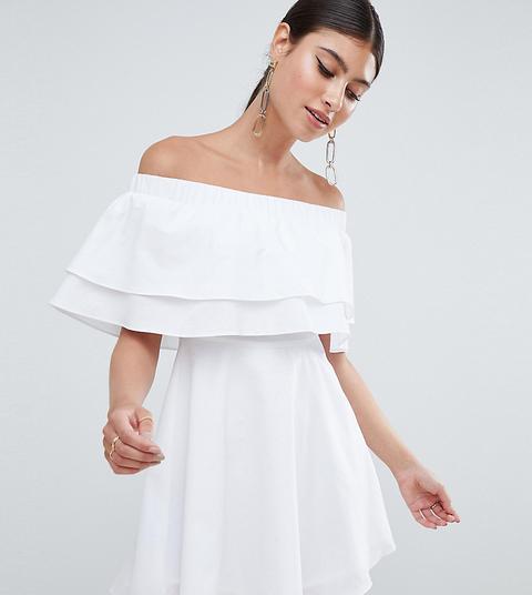 Missguided - Vestito A Pieghe E Volant Doppio Strato - Bianco