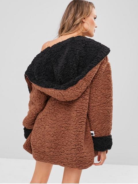 hooded open front lamb wool coat