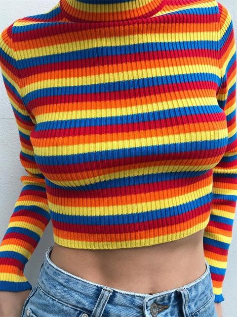 Pullover Maglia Arcobaleno Stampa Cropped Miele Ragazza Carina Maglione  Casual Maglieria Rosso from Cichic on 21 Buttons
