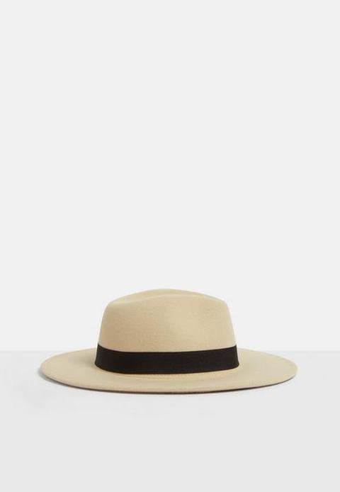 Cream Ribbon Detail Fedora Hat, Cream