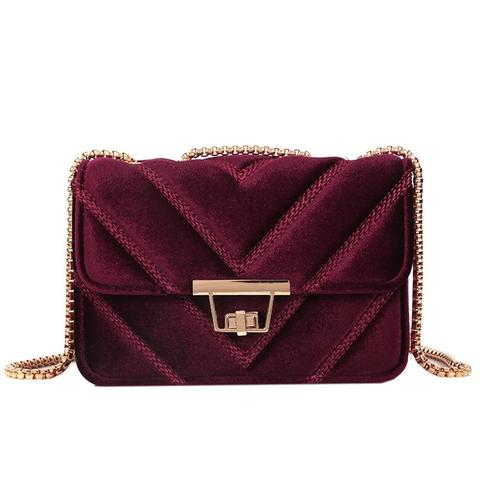 Embroidered Line V Grain One-shoulder Bag Velvet Small Square Bag Of New Women Inclined To Cross Small Bags - Red