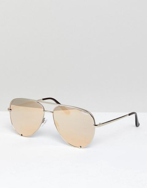 Quay Australia X Desi – Perkins – Goldfarbene Pilotensonnenbrille Mit Hohem Nasensteg