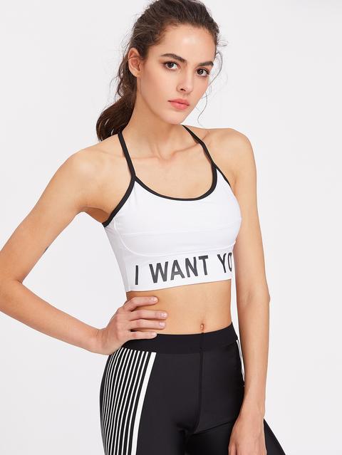 Letter Tape Detail Criss Cross Crop Tank Top