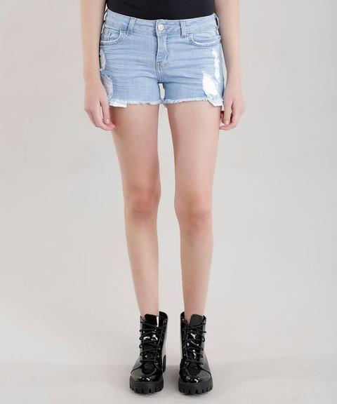 Short Jeans Reto Destroyed Azul Claro