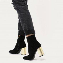 Orla Metallic Gold Heel Ankle Boots In Black Faux Suede