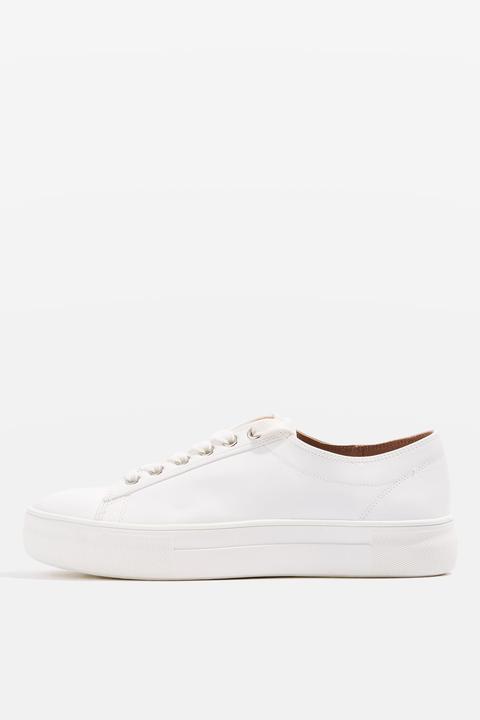 Womens Caramel Flatform Lace Up Trainers - White, White