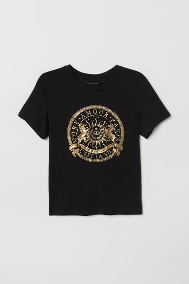 H & M - Camiseta Con Motivo - Negro