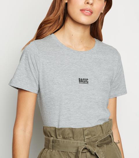 Pale Grey Basic Slogan T-shirt New Look