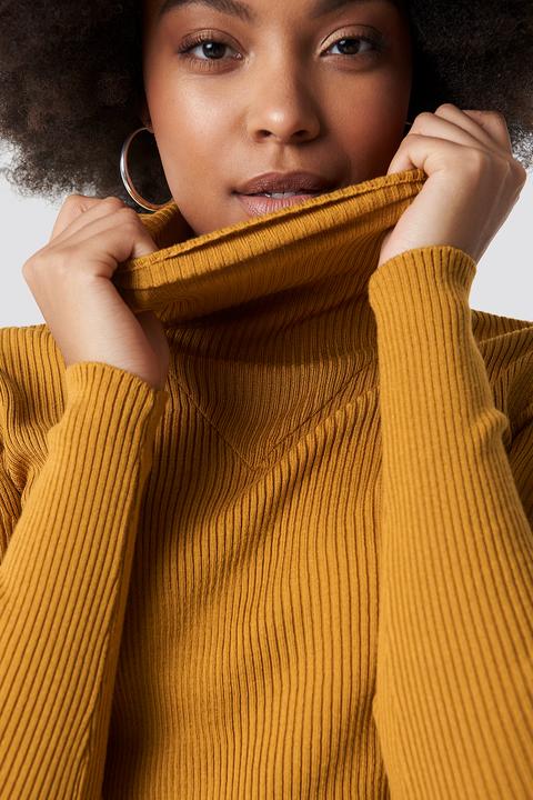 Na-kd V Detailed High Neck Sweater - Yellow