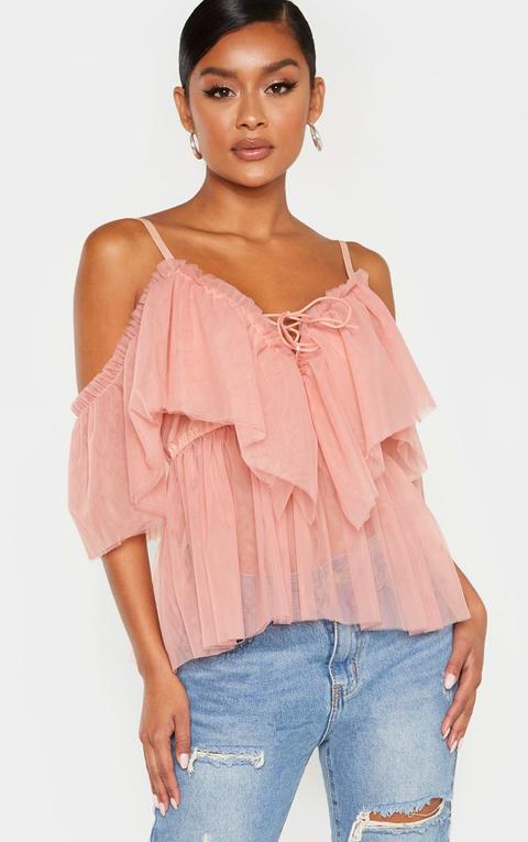 Rose Mesh Ruffle Blouse