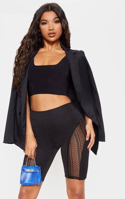 Black Lace Panel Cycling Short, Black