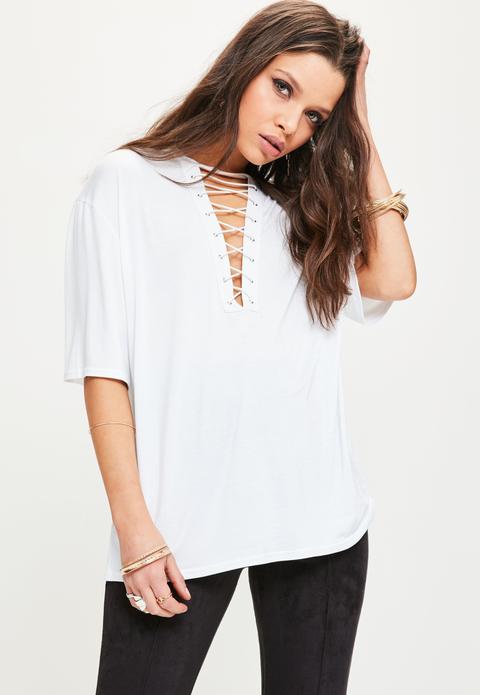 White Lace Up T-shirt