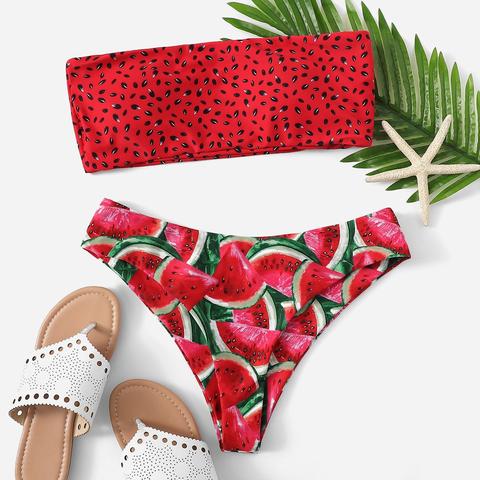 Bandeau Con Estampado De Sandía Con Bikini Bragas