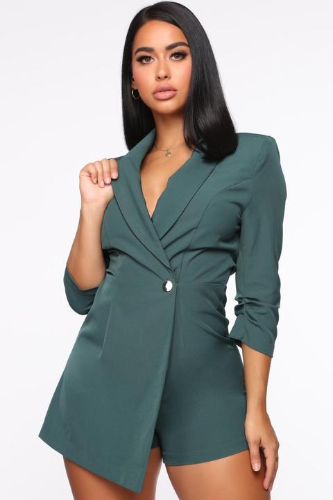 Invading Your Privacy Blazer Romper - Hunter