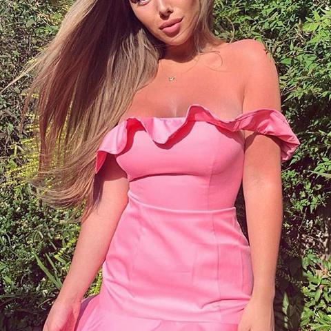 Pink Bardot Frill Detail Bodycon Mini Dress