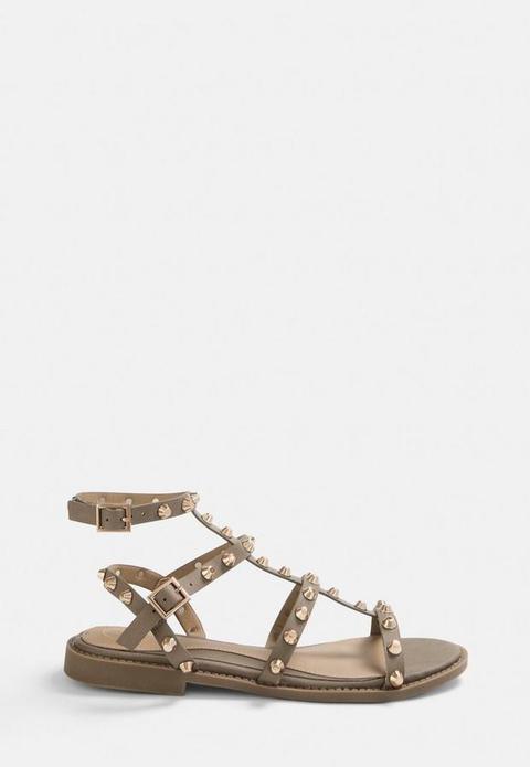 Taupe Studded Gladiator Sandals, Stone