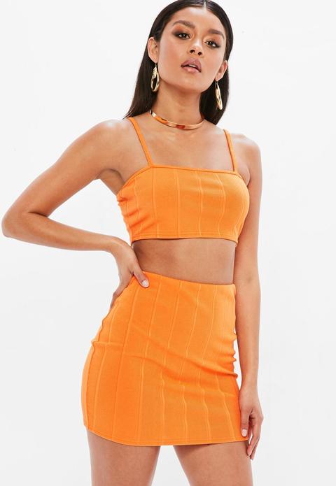 Petite Orange Bandage Ribbed Mini Skirt, Orange