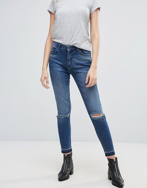 Minimum - Jeans Skinny Con Strappi - Blu