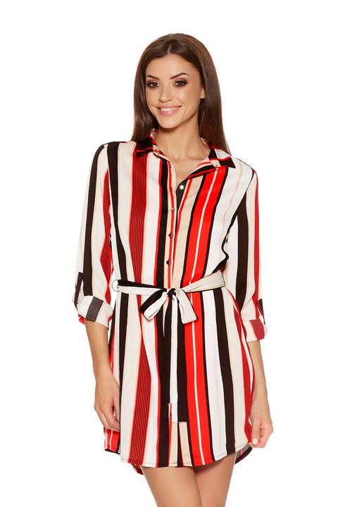 Red And Black Crepe Stripe Shirt Dress