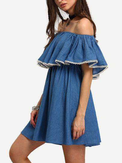 Vestido Hombro Al Aire Volantes -azul