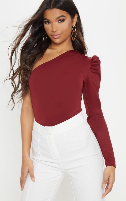 Maroon Scuba One Shoulder Bodysuit