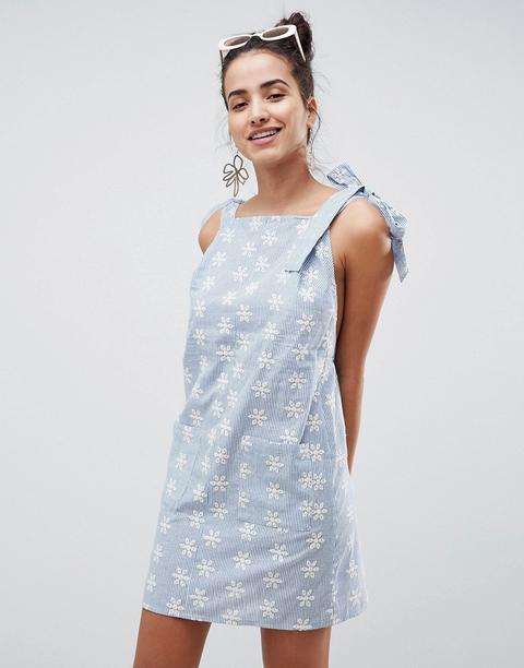 Minivestido De Verano Estilo Peto Con Rayas Bordadas De Asos Design