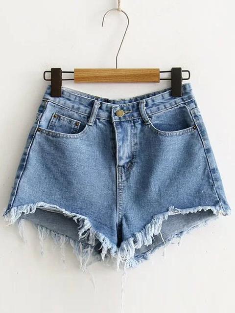 Shorts Deshilachados En Denim - Azul