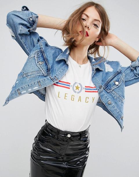 Asos - Giacca Di Jeans Blu Medio Slavato Con Strappi - Blu