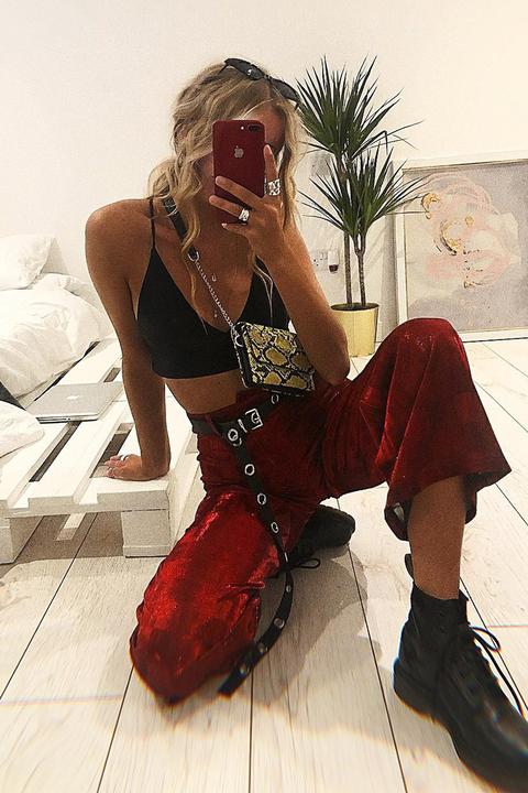 Red Shimmer Checkerboard Wide Leg Trousers - Beatriz