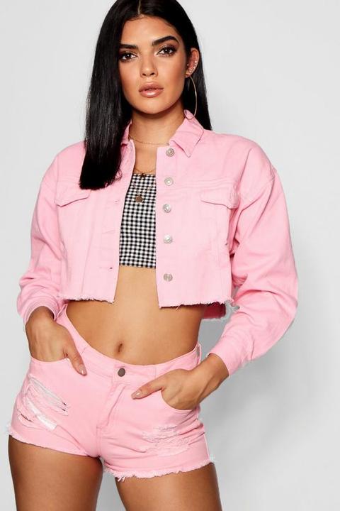 Pink Cropped Denim Jacket