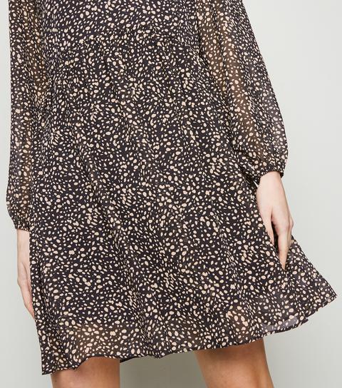 Brown Animal Print Chiffon Smock Dress New Look