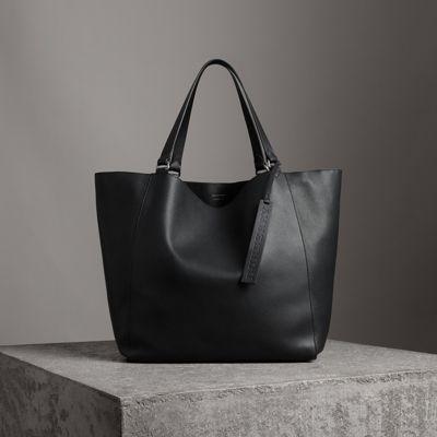 Bolso Tote Grande En Piel Encolada (negro) - Hombre | Burberry