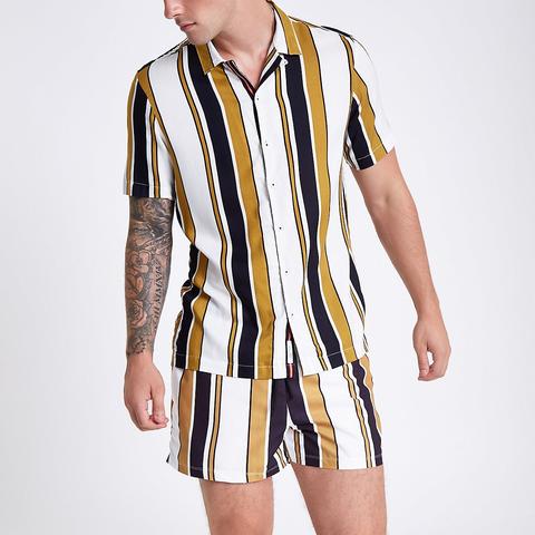 Yellow Stripe Short Sleeve Revere Shirt