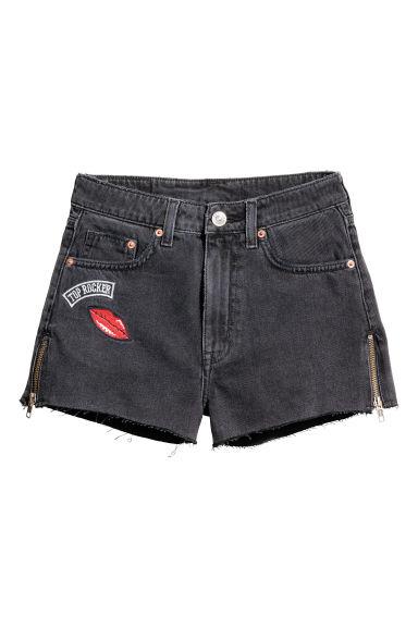 Short En Jean Avec Zips - Gris