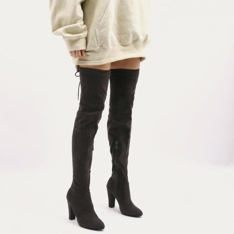 Janine Over The Knee Boots In Dark Taupe Faux Suede