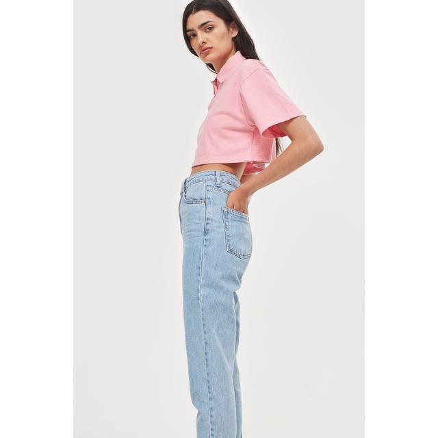 petite bleach stone rip mom tapered jeans