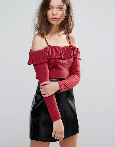 Daisy Street - Top A Coste Con Spalle Scivolate E Volant - Rosso