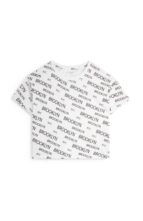 Older Girl White Brooklyn Logo Crop Top