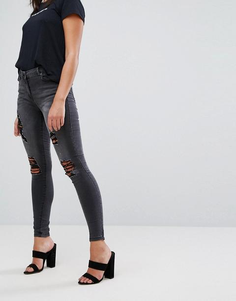 Parisian - Jeans Strappati Con Pizzo - Grigio