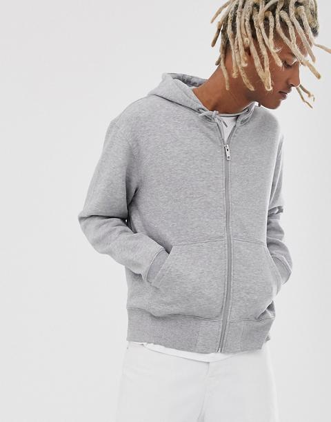 Weekday - Tom - Felpa Grigia Con Zip E Cappuccio - Grigio