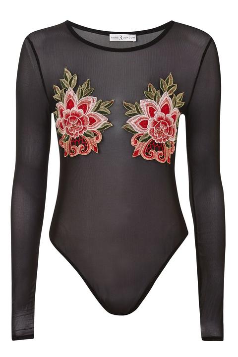 **embroidered Mesh Bodysuit By Rare