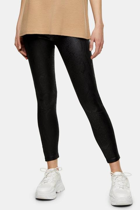 Black Snake Leather Look Leggings